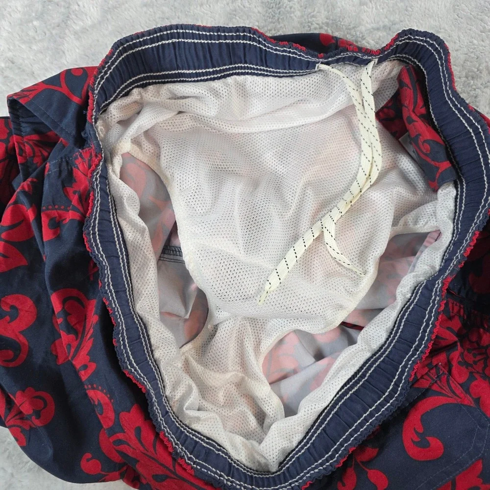 Lands' End Mens Large Blue Red Floral‎ Swim Trunks Board Shorts Mesh Lined